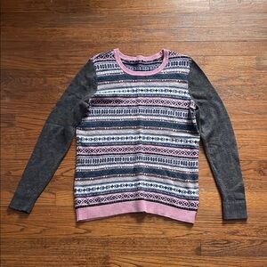 Talbots Gray, Pink, Blue, Green & White Fair Isle Wool Sweater